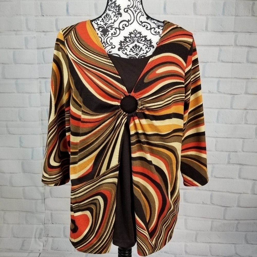 Blooming Rose sz 1x stretch knit geo print top